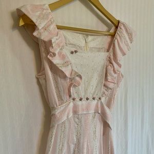 Vintage 70s Handmade Pink Pastel Floral Spring Maxi Dress